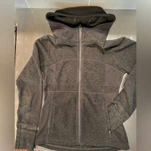 Prana zip up hooded- light/fleece jacket womens medium, grey.